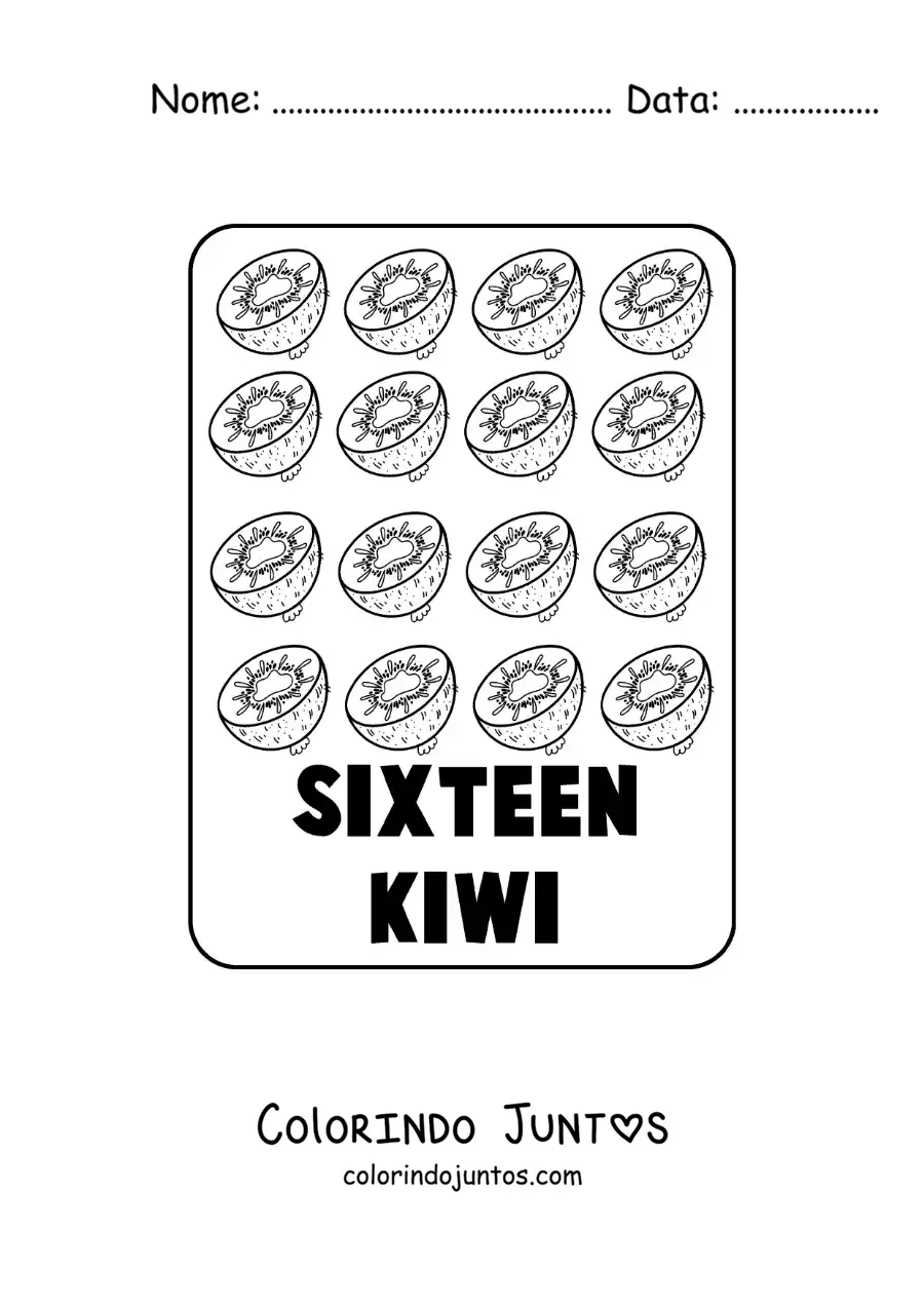 Desenho para colorir do numero 16 em ingles com frutas