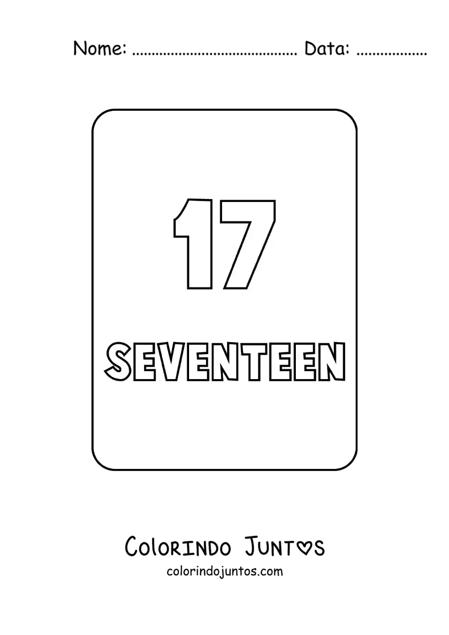 Desenho para colorir do numero 17 em ingles