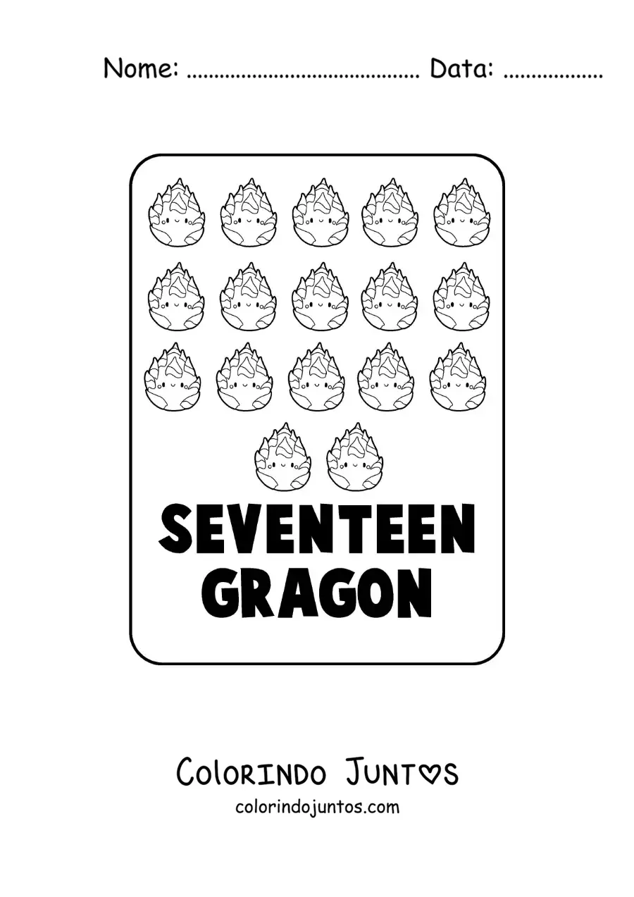 Desenho para colorir do numero 17 em ingles com frutas
