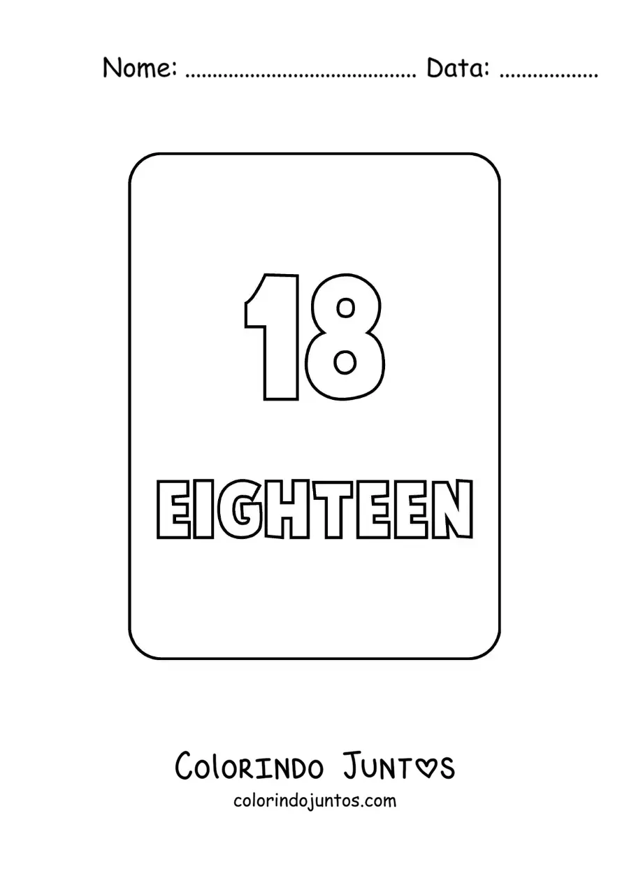 Desenho para colorir do numero 18 em ingles