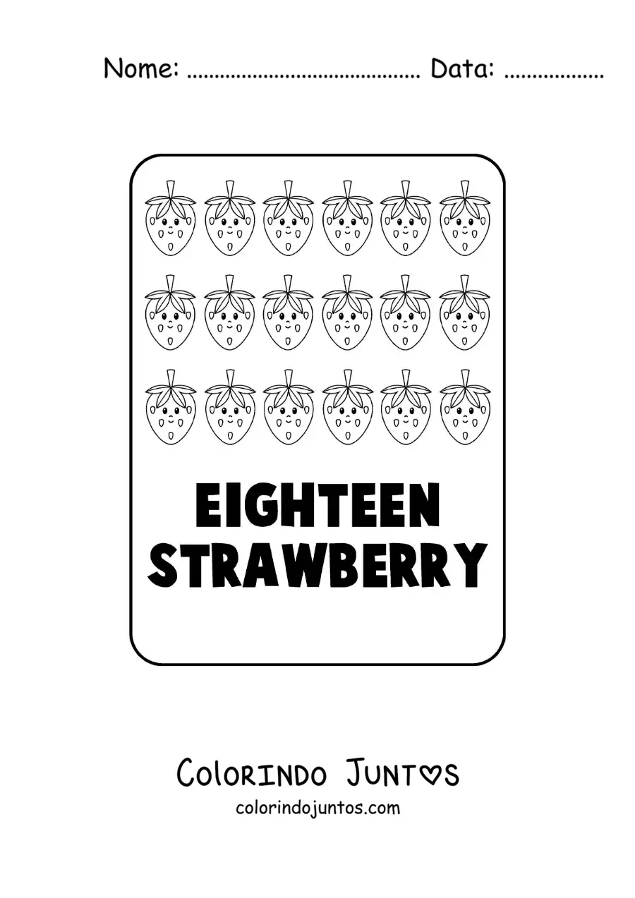 Desenho para colorir do numero 18 em ingles com frutas