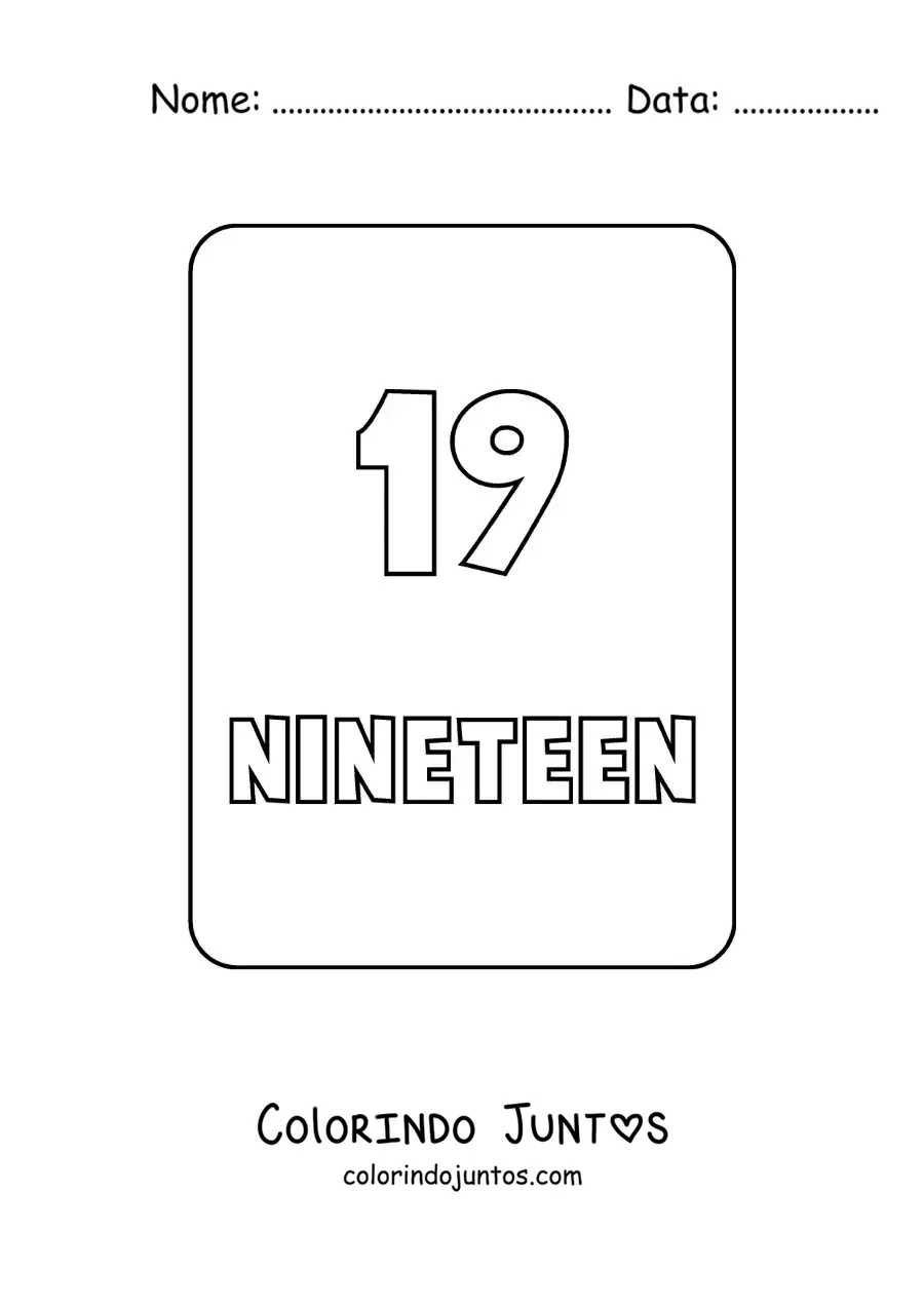 Desenho para colorir do numero 19 em ingles