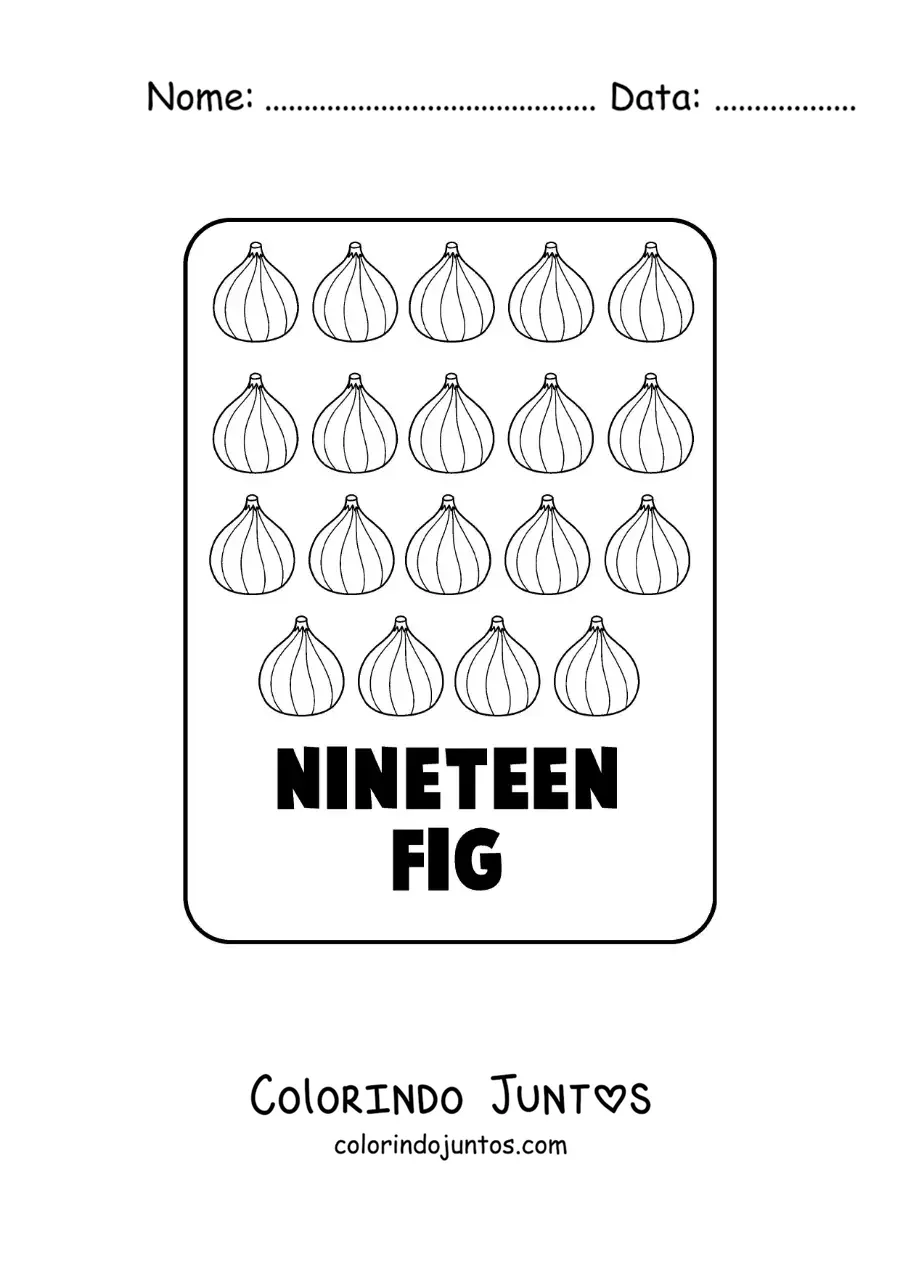 Desenho para colorir do numero 19 em ingles com frutas