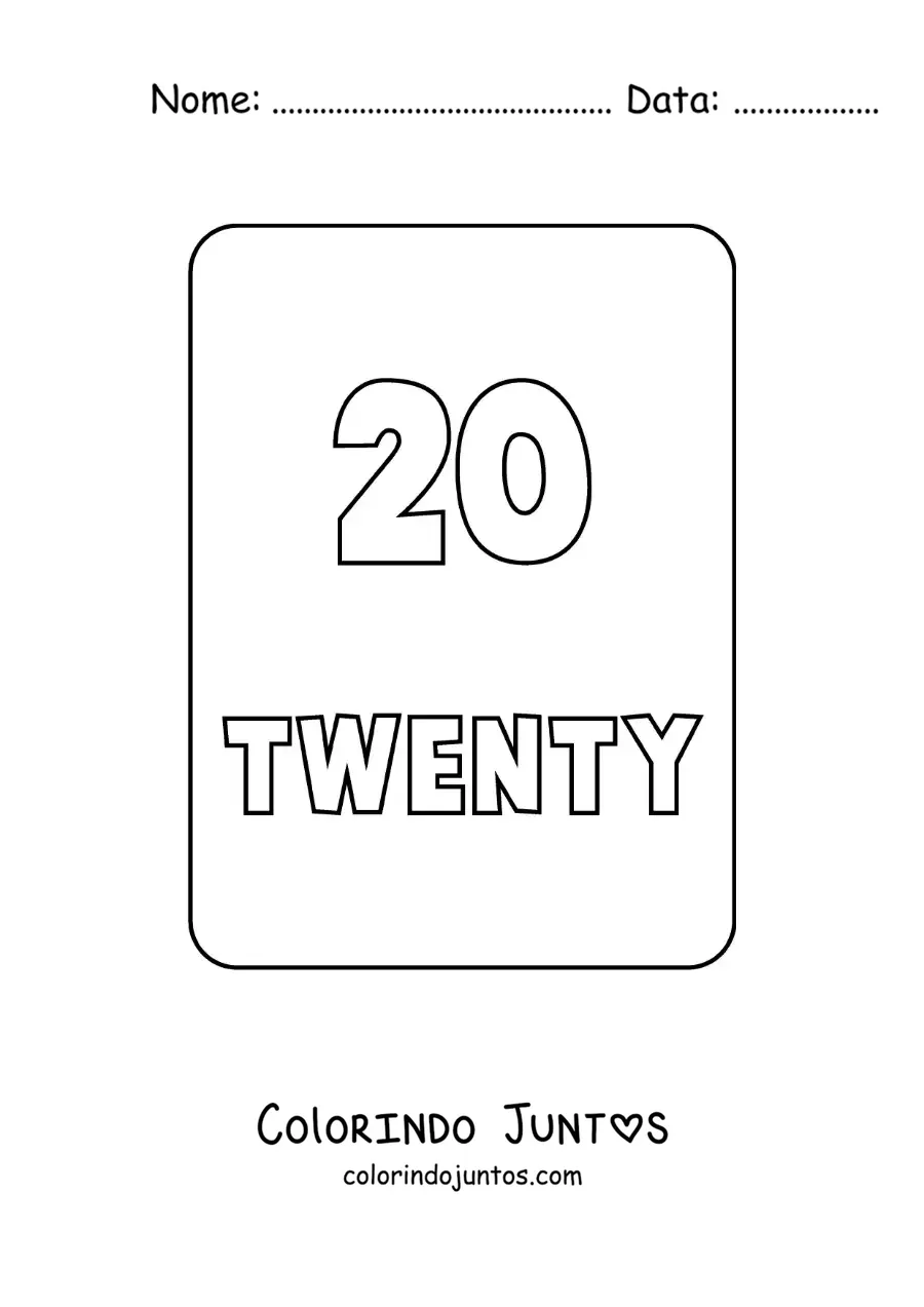 Desenho para colorir do numero 20 em ingles