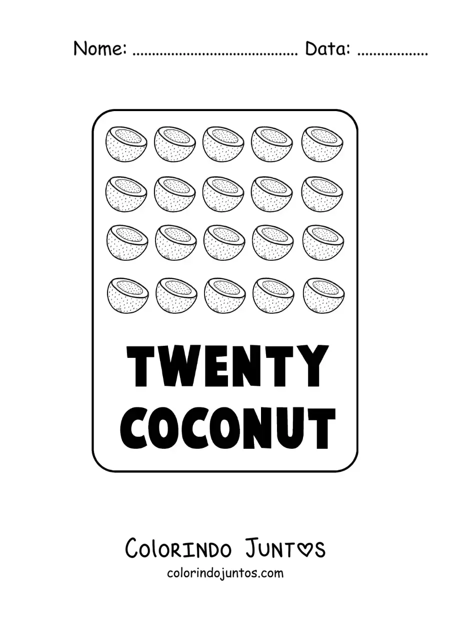 Desenho para colorir do numero 20 em ingles com frutas