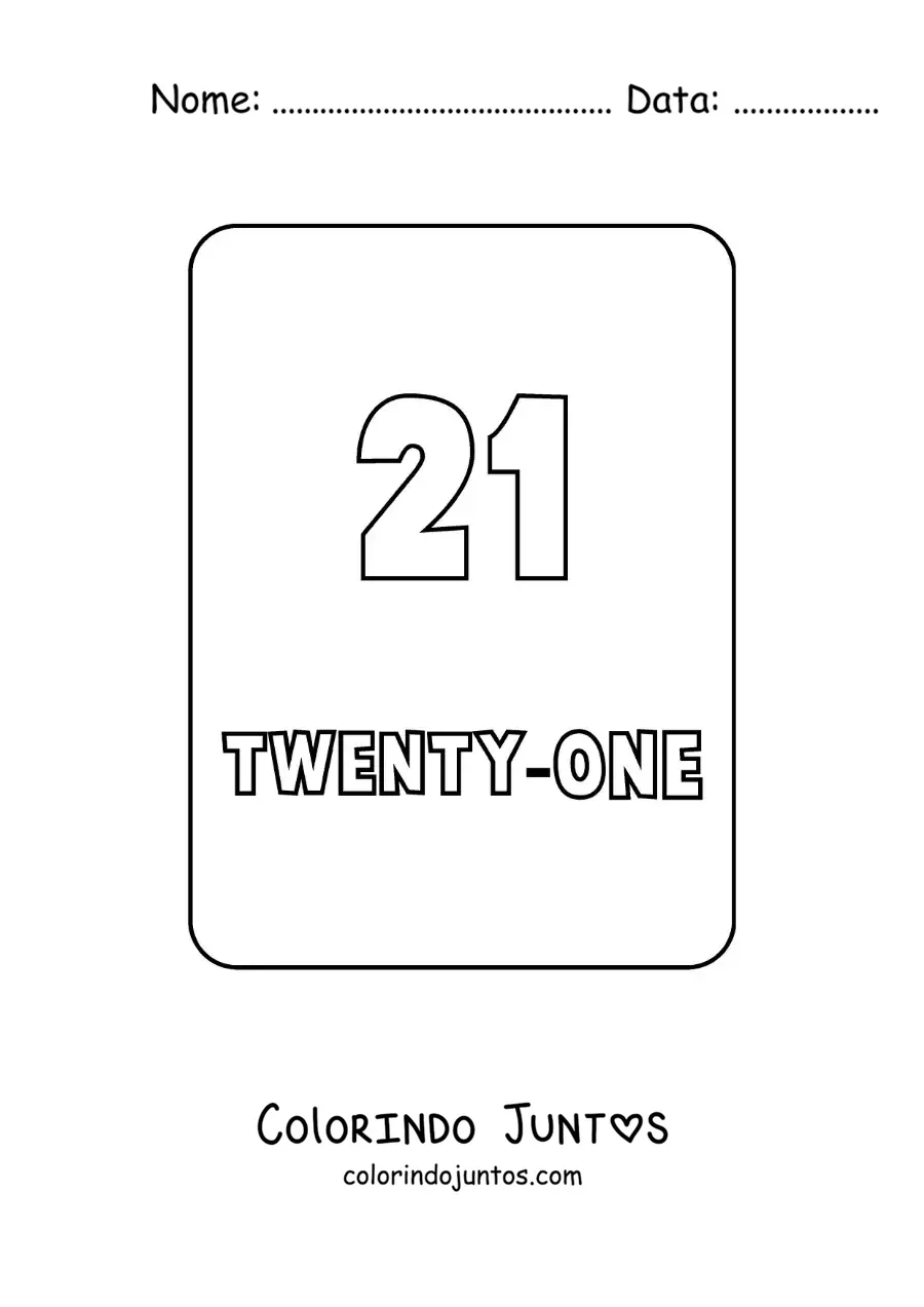 Desenho para colorir do numero 21 em ingles