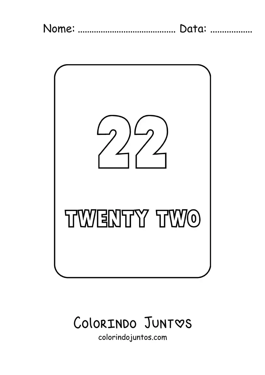 Desenho para colorir do numero 22 em ingles