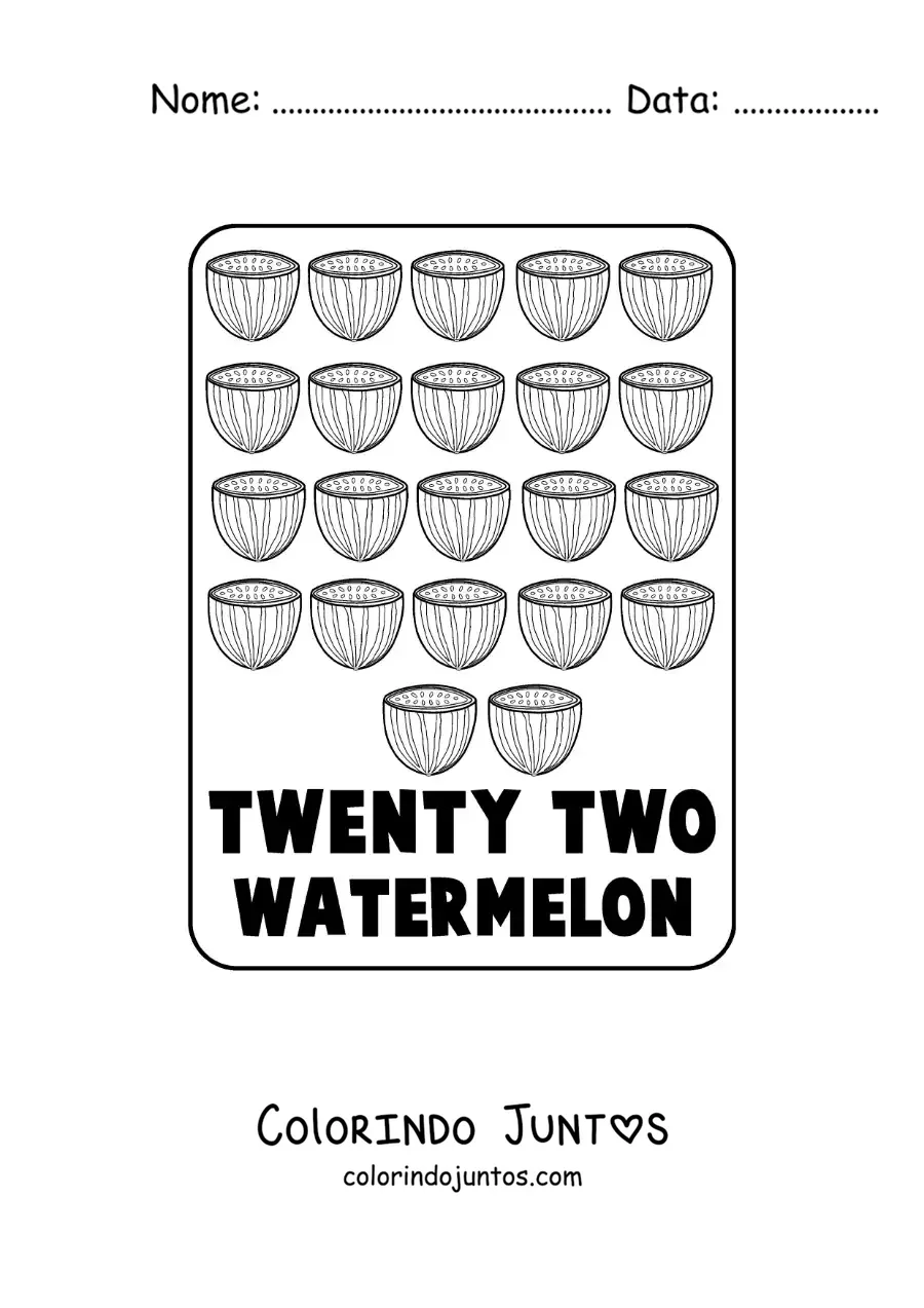 Desenho para colorir do numero 22 em ingles com frutas