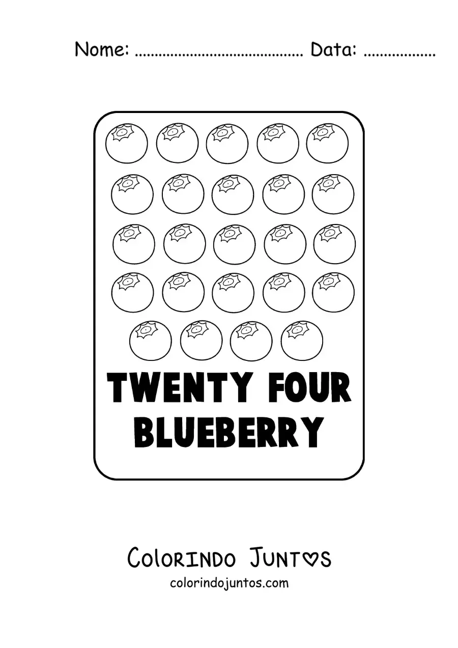 Desenho para colorir do numero 24 em ingles com frutas