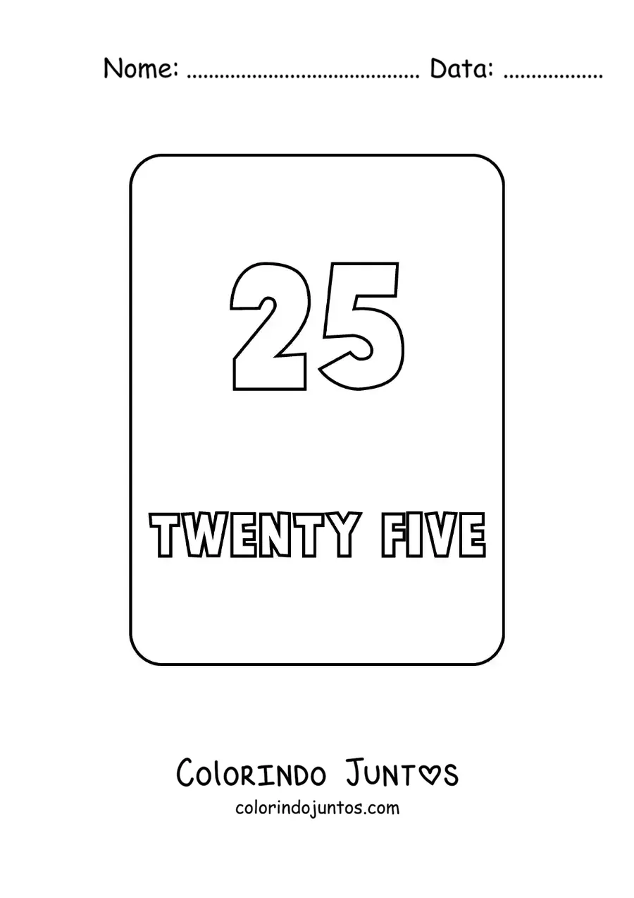 Desenho para colorir do numero 25 em ingles