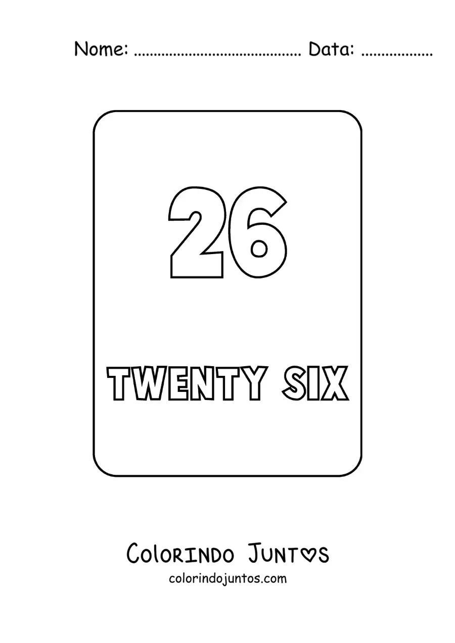 Desenho para colorir do numero 26 em ingles