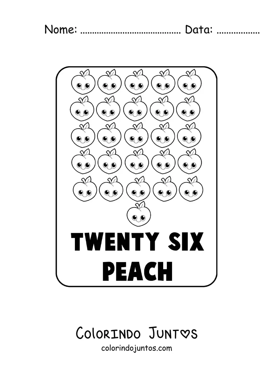 Desenho para colorir do numero 26 em ingles com frutas