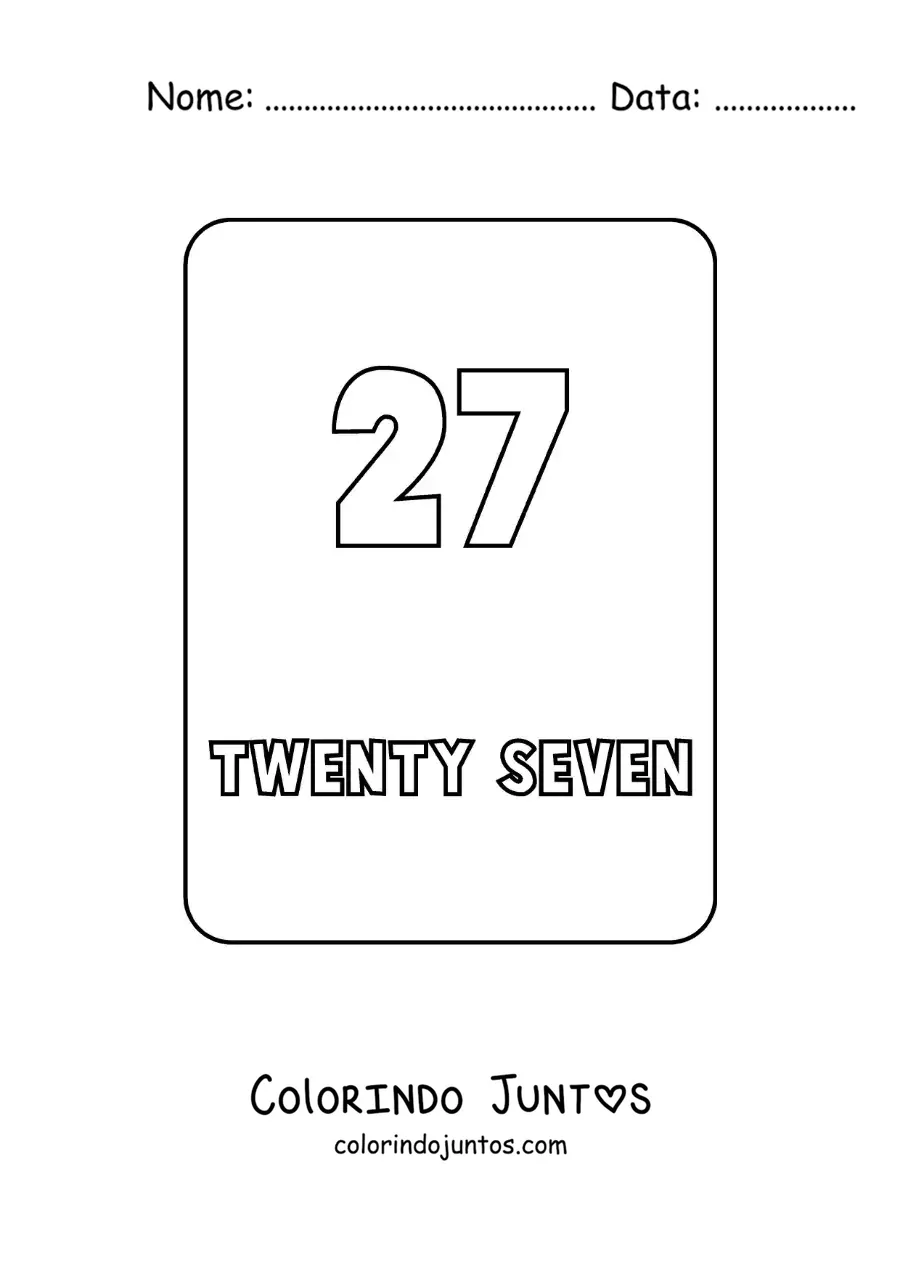 Desenho para colorir do numero 27 em ingles