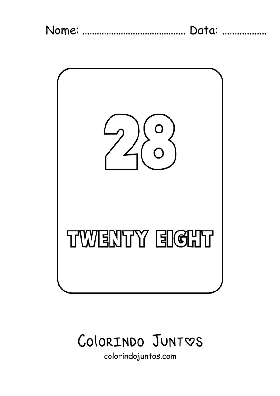 Desenho para colorir do numero 28 em ingles