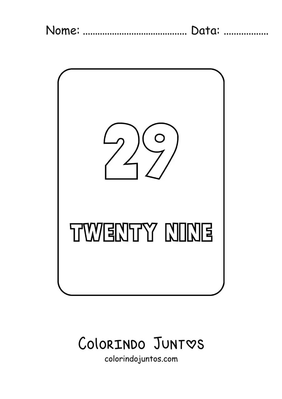 Desenho para colorir do numero 29 em ingles