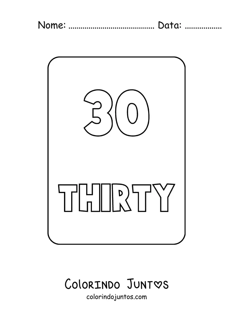 Desenho para colorir do numero 30 em ingles