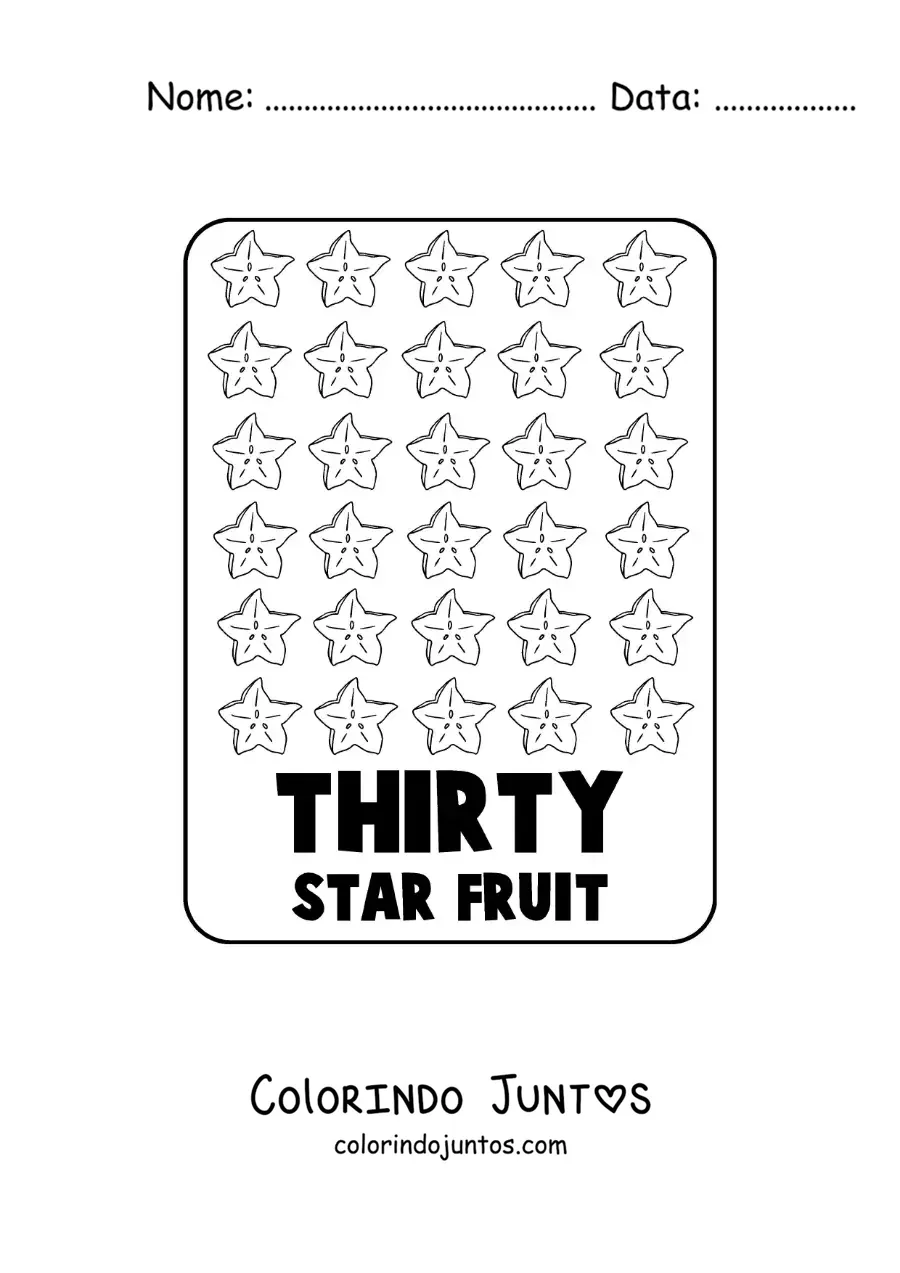 Desenho para colorir do numero 30 em ingles com frutas