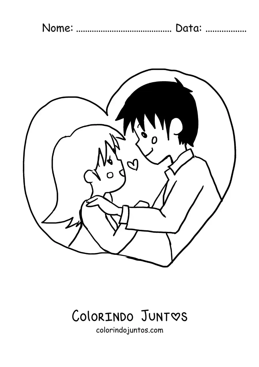 Desenho para colorir de casal apaixonado em estilo anime