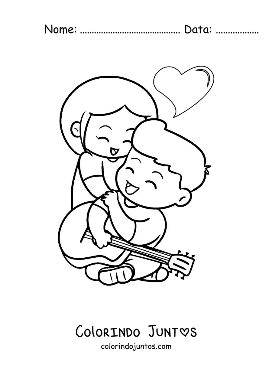 Desenho para colorir de menino dedicando uma cancao para a namorada