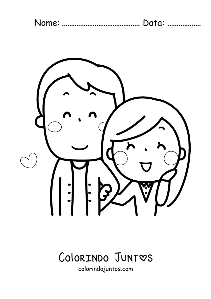 Desenho para colorir de casal com namorado alto e namorada baixinha