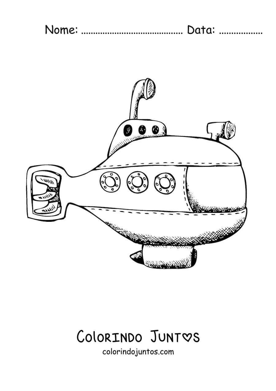 Desenho para colorir de um submarino espiao com periscopio