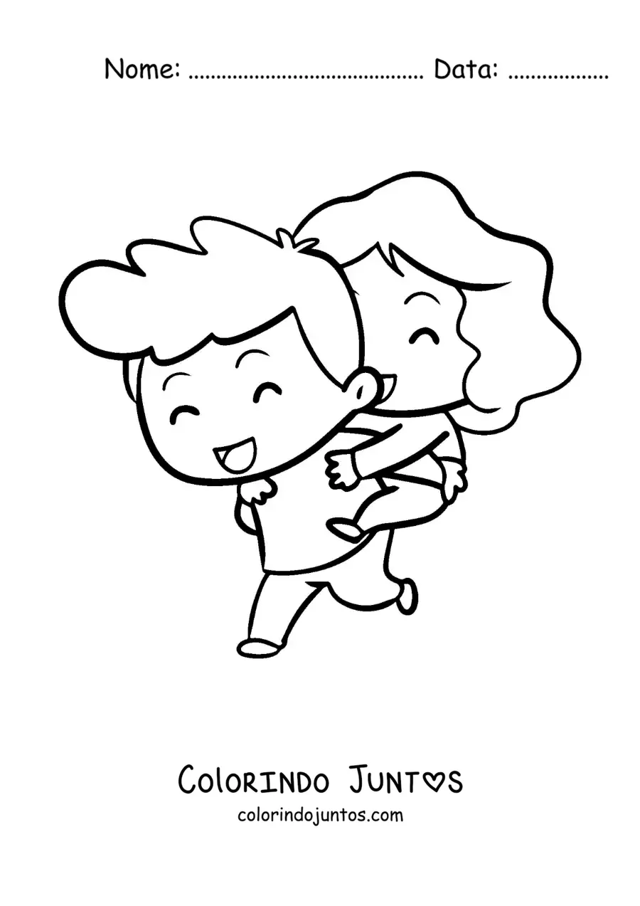 Desenho para colorir de menino carregando a namorada no colo
