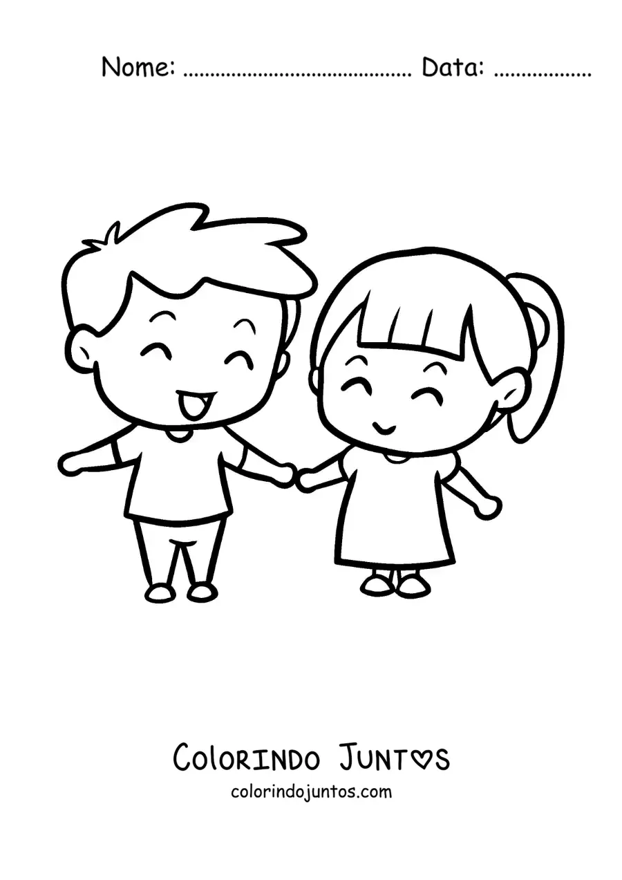 Desenho para colorir de casal apaixonado de maos dadas