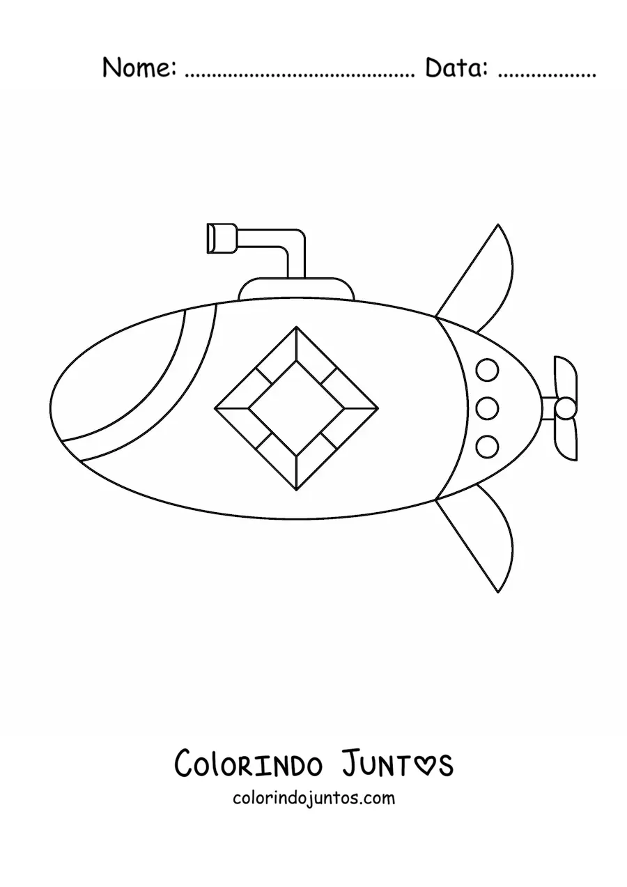 Desenho para colorir de um submarino espiao com periscopio e uma janela