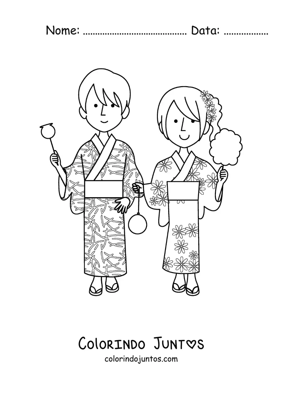 Desenho para colorir de casal japones