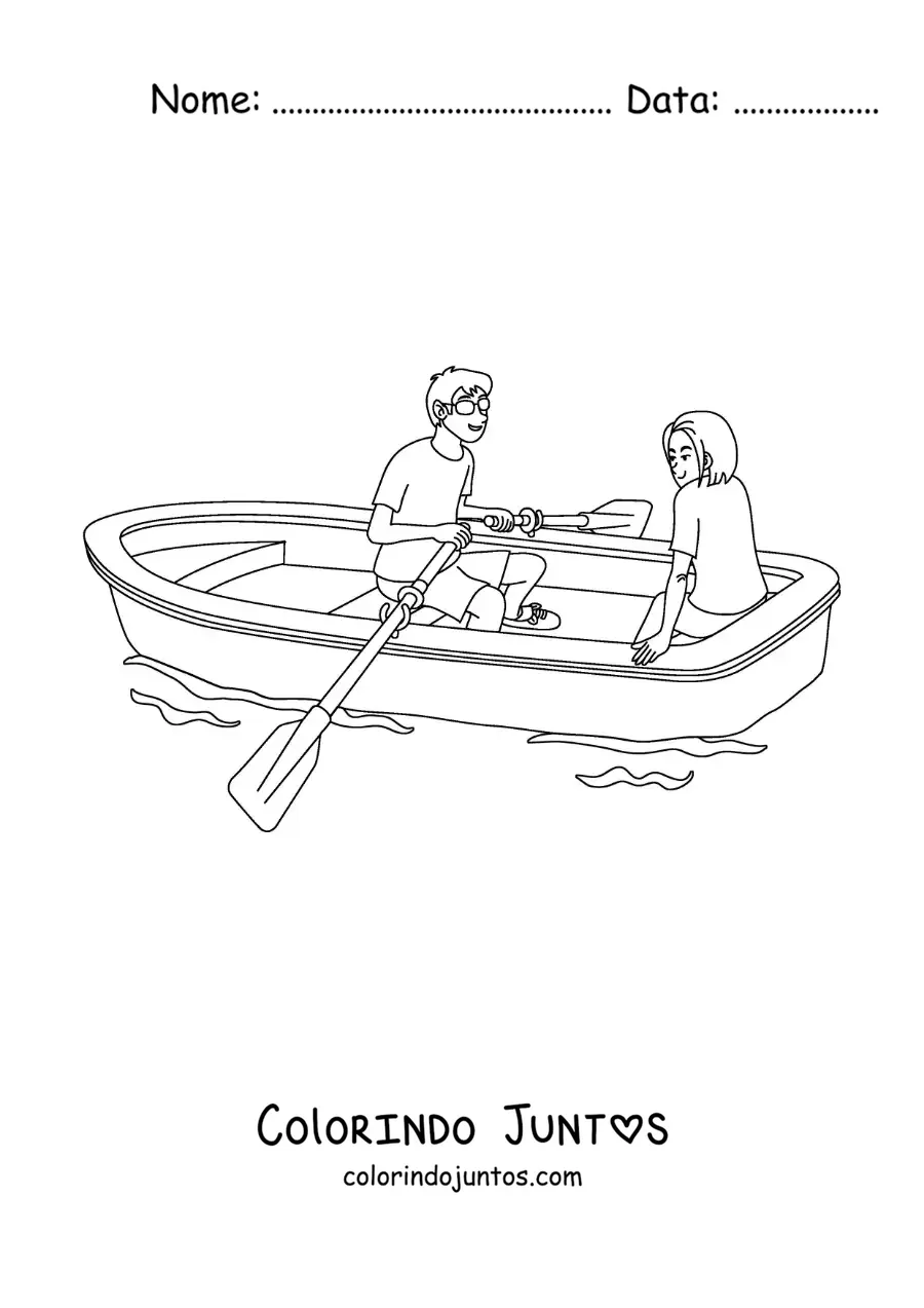 Desenho para colorir de casal apaixonado sentado em um barco