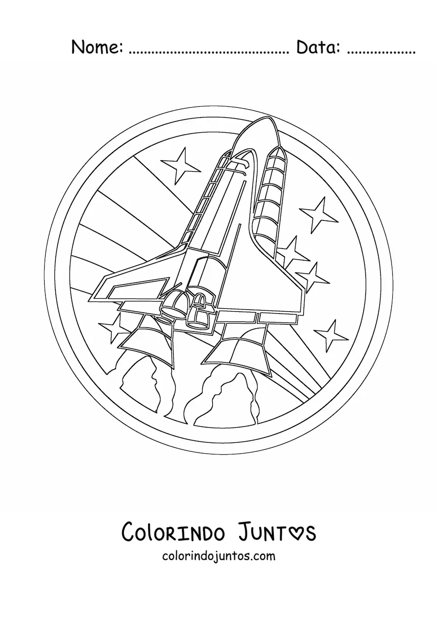 Desenho para colorir de um foguete realista com um arco-iris