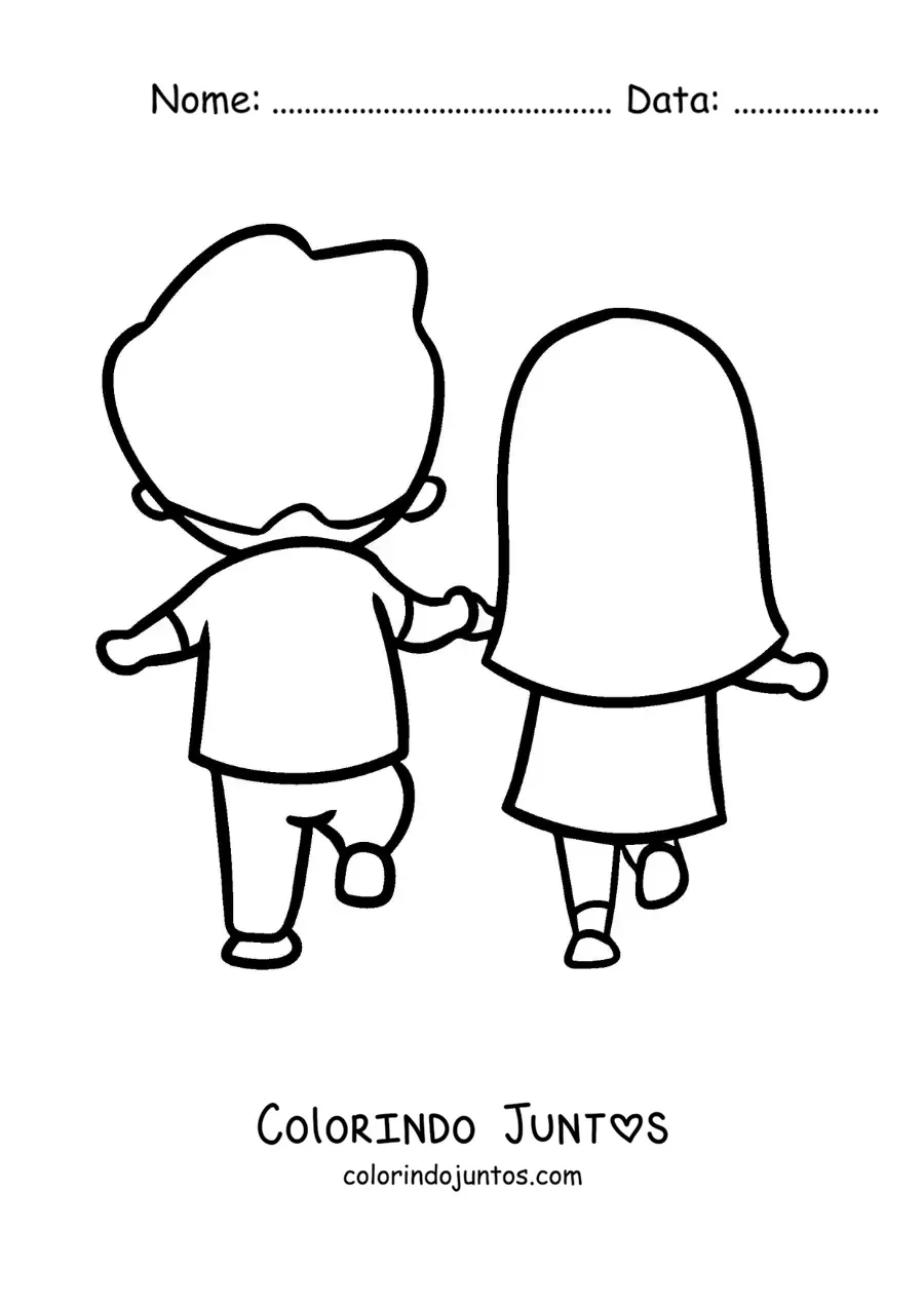 Desenho para colorir de casal feliz caminhando de maos dadas