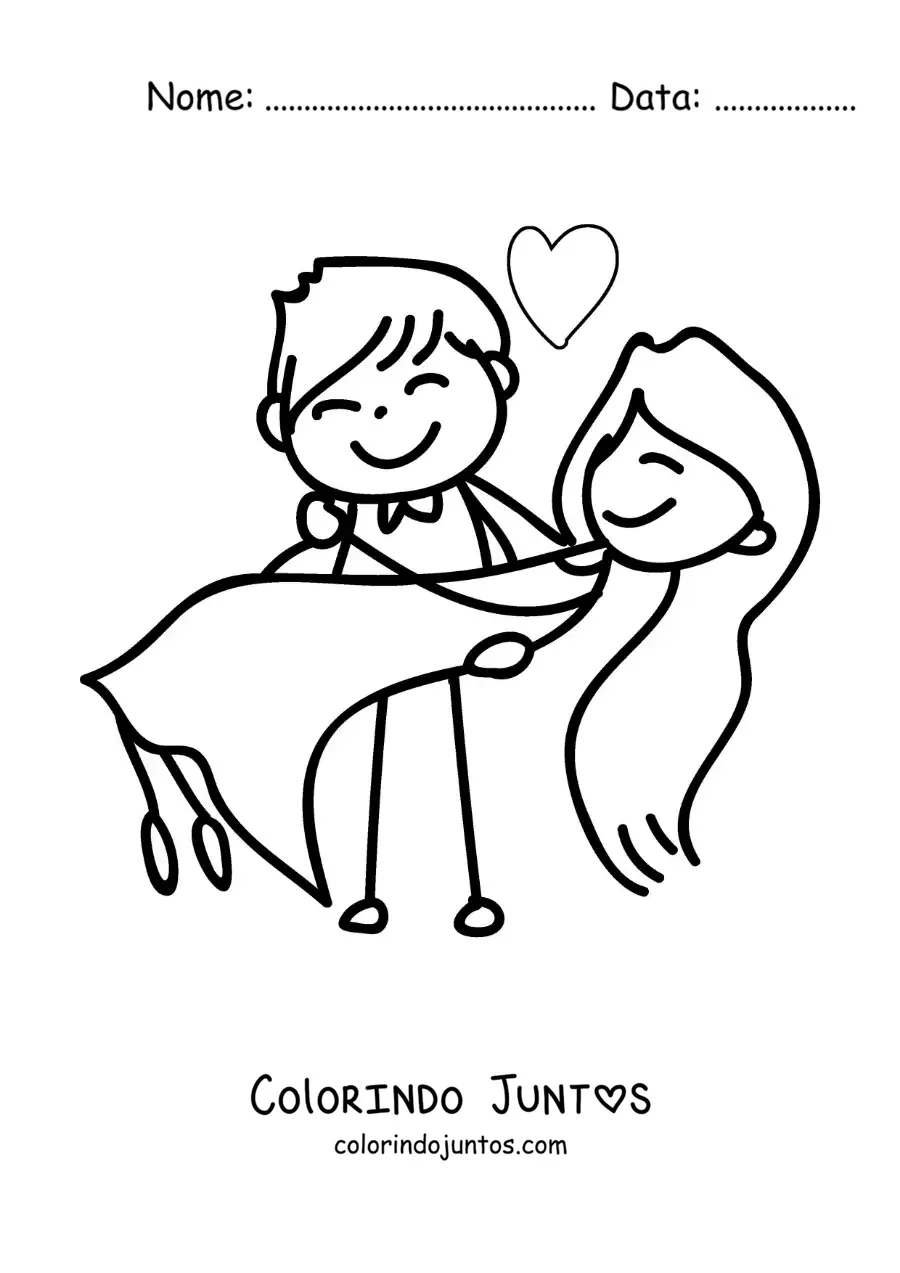Desenho para colorir de casal de recem-casados animado
