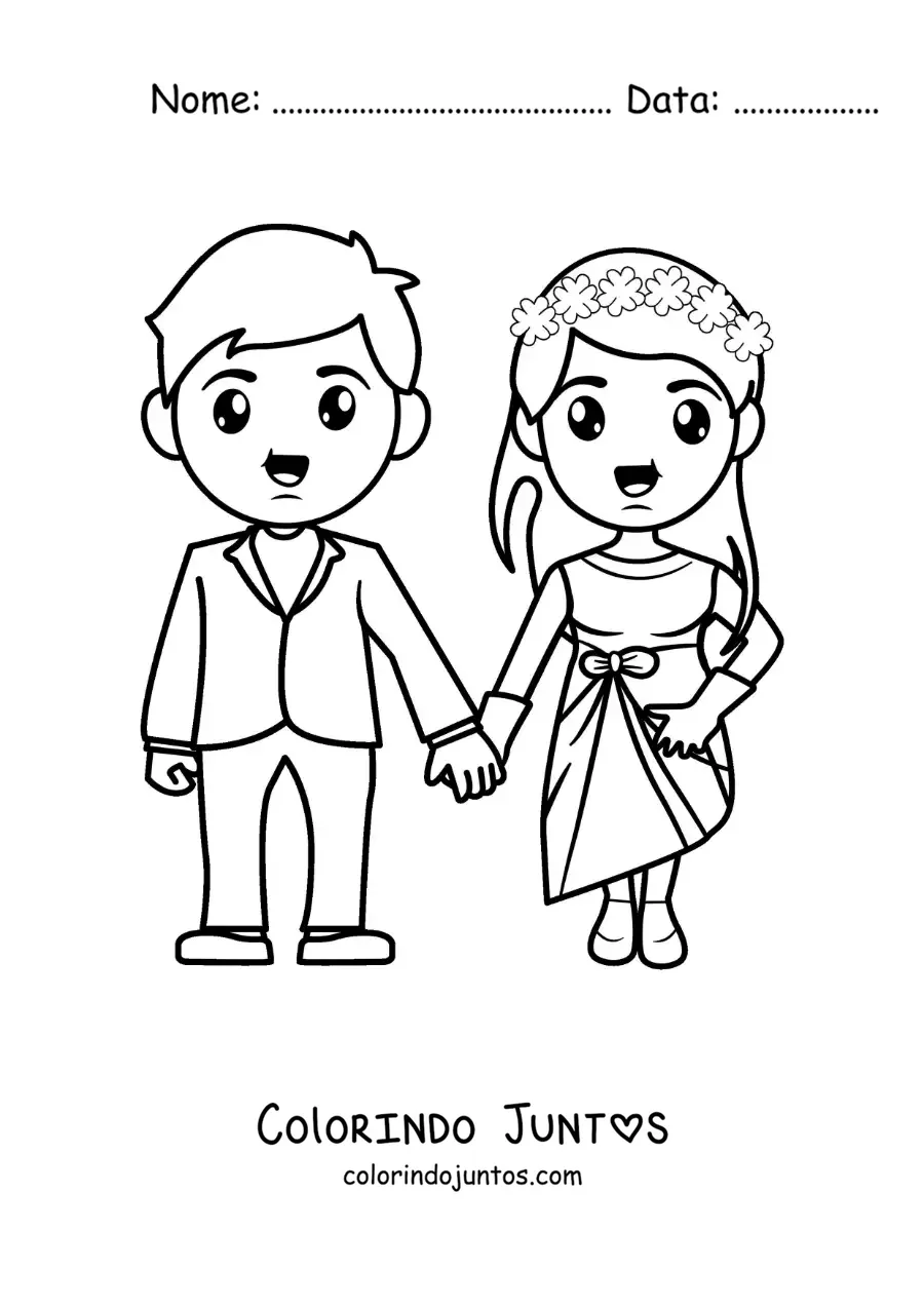 Desenho para colorir de casal feliz em seu casamento