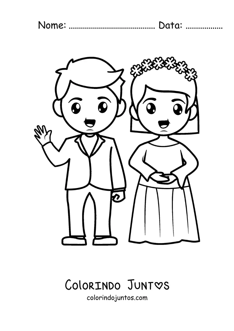 Desenho para colorir de casamento animado