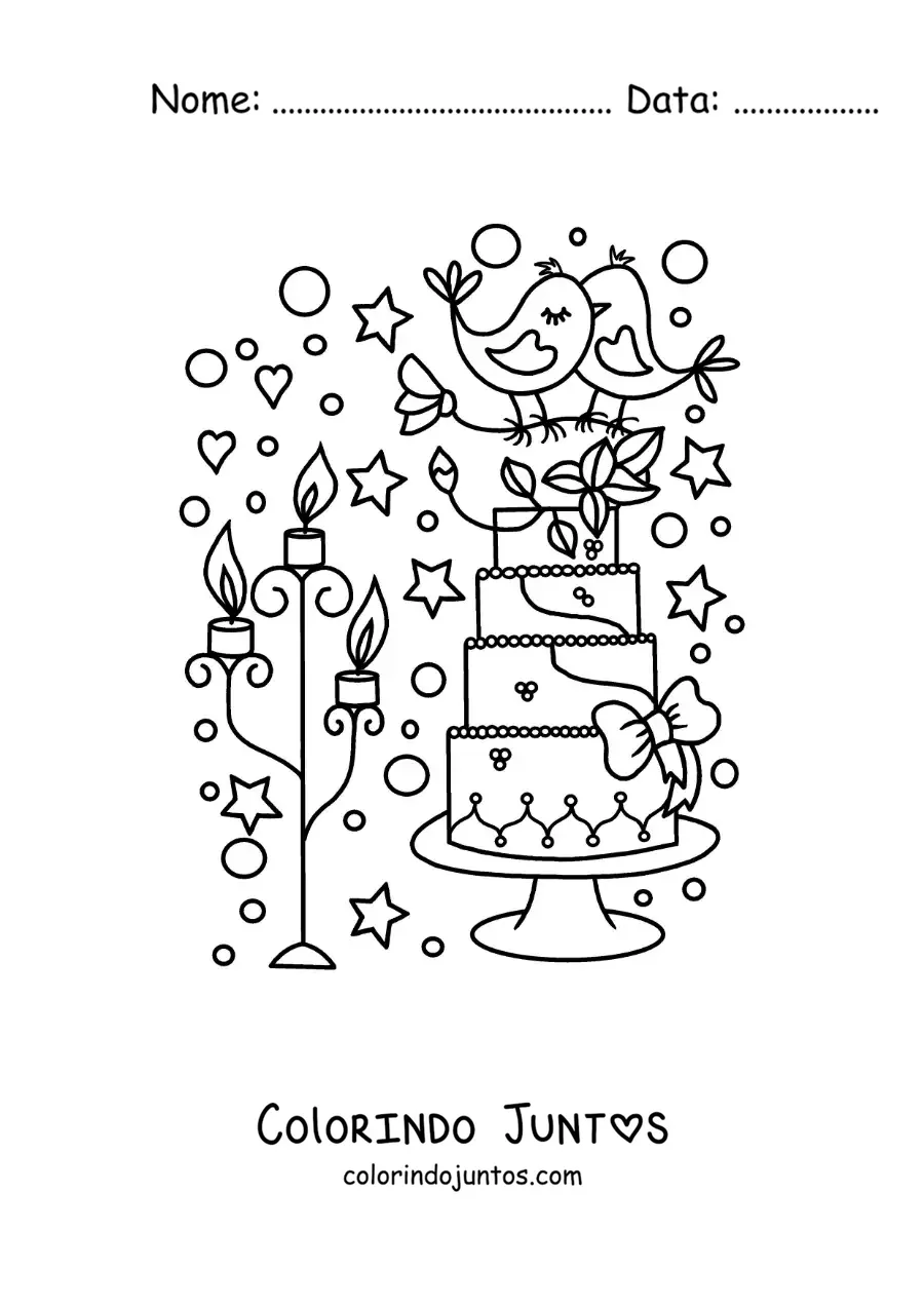 Desenho para colorir de lindo bolo de casamento animado