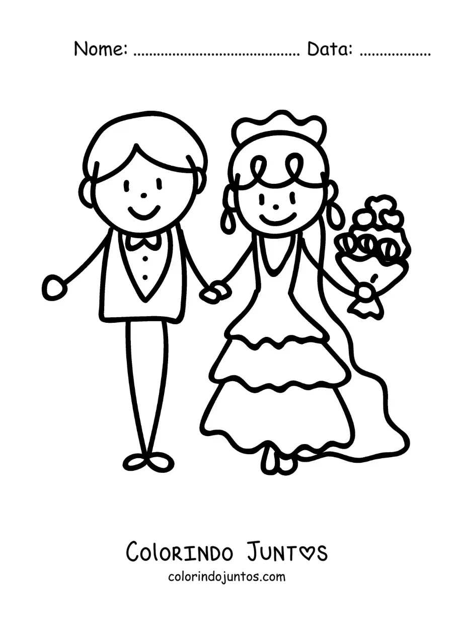 Desenho para colorir de casamento animado
