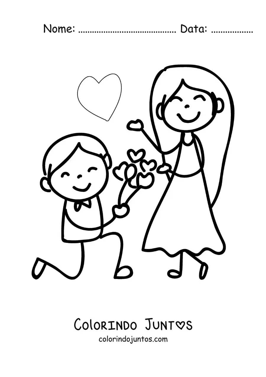 Desenho para colorir de pedido de casamento animado