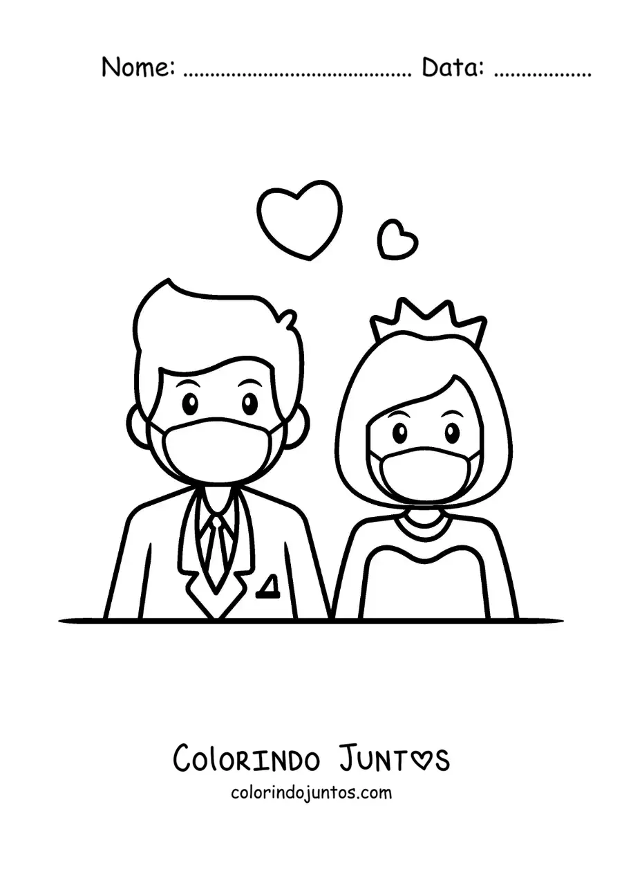 Desenho para colorir de casamento em quarentena animado