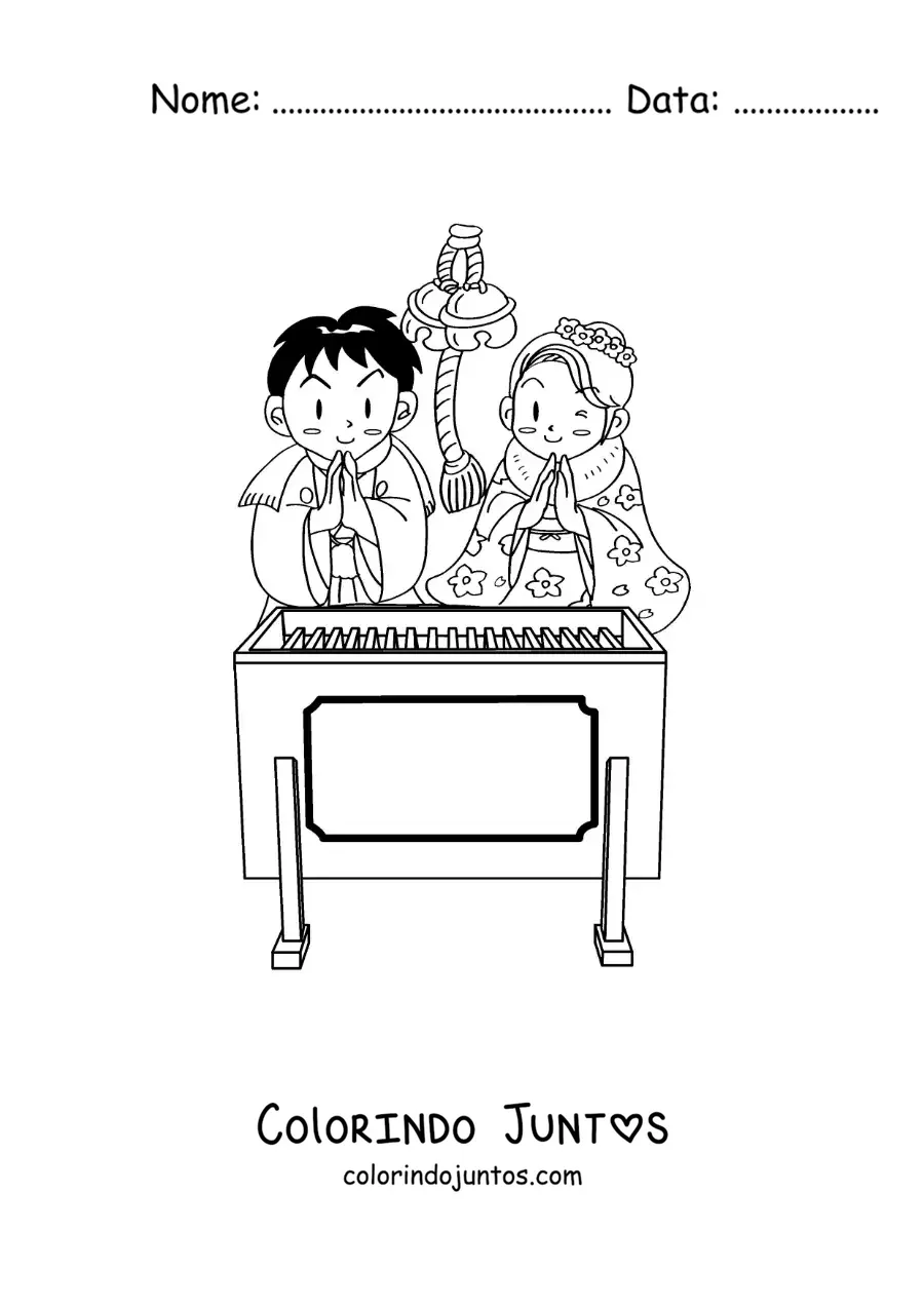 Desenho para colorir de casamento japones tradicional