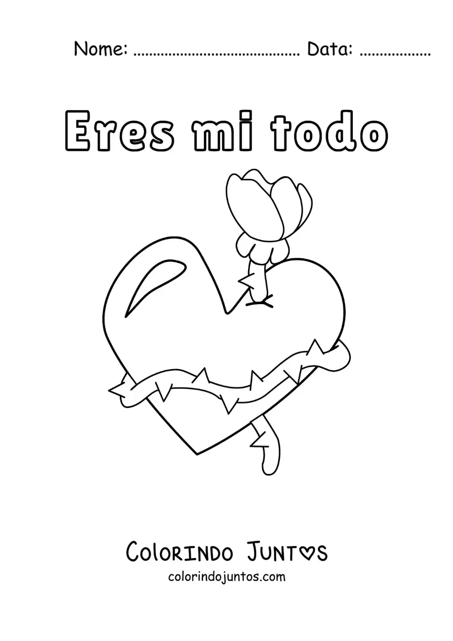 Desenho para colorir de rosa com um coração e a frase você é o meu tudo