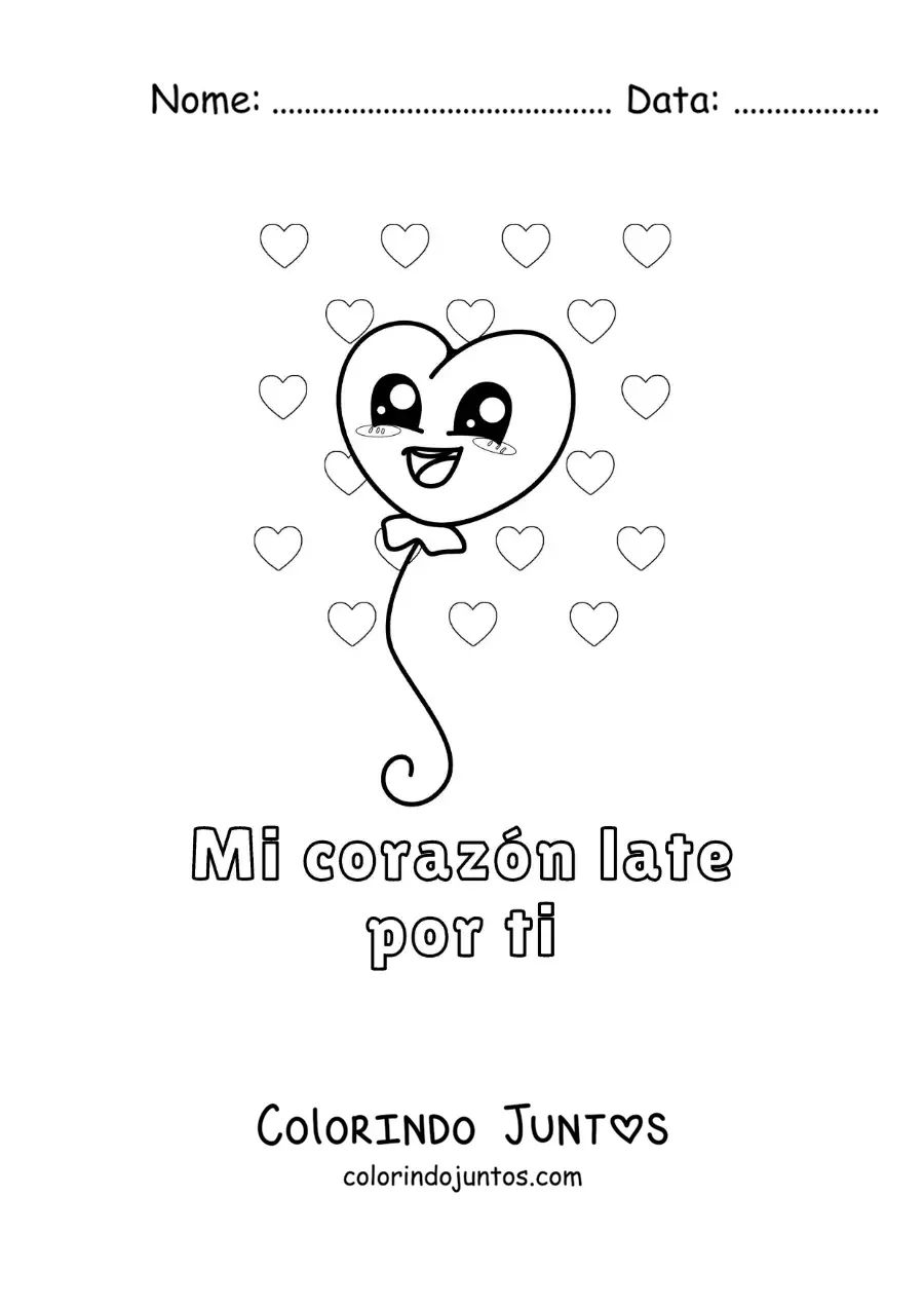 Desenho para colorir de balão de coração e a frase meu coração bate por você