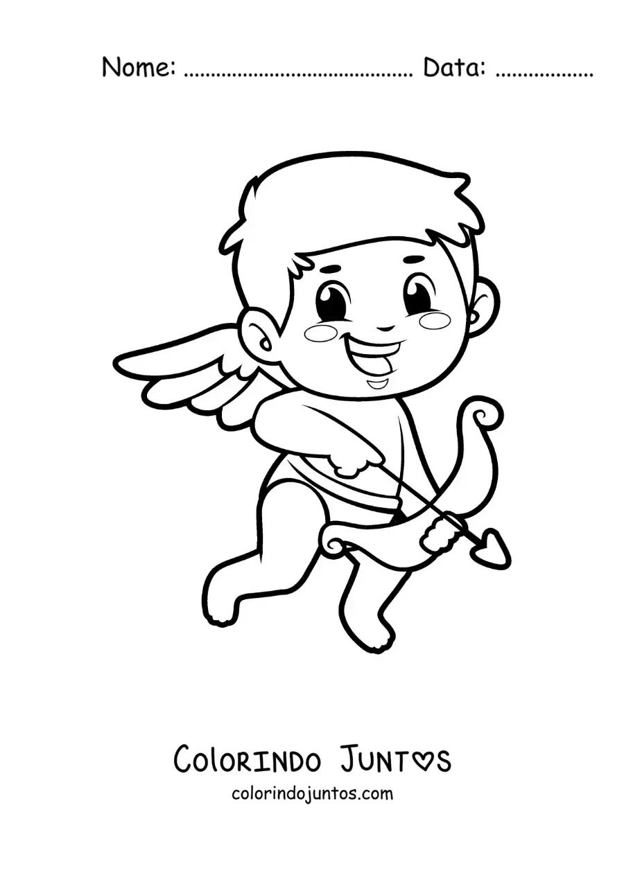 Desenho para colorir de cupido animado com arco e flecha