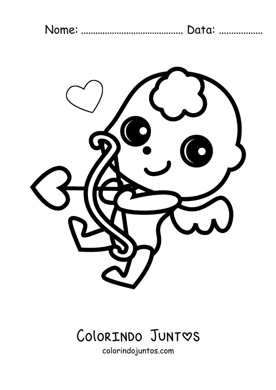 Desenho para colorir de cupido bebê atirando uma flecha