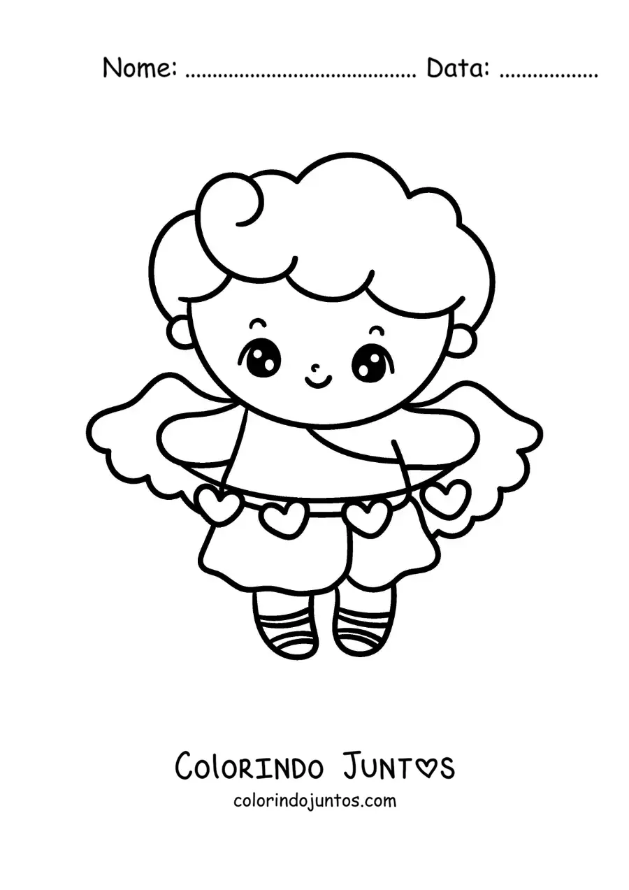 Desenho para colorir de cupido animado com corações
