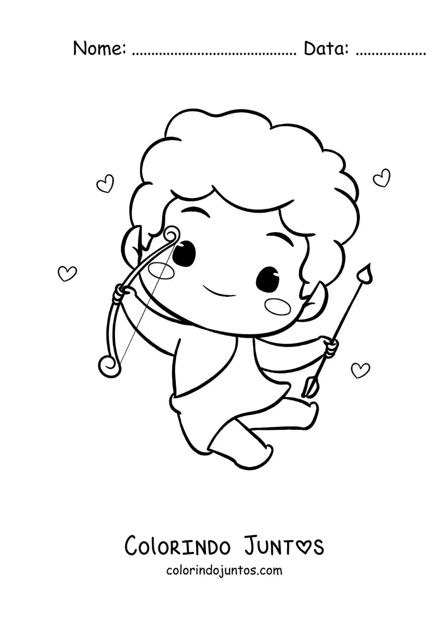Desenho para colorir de fofo cupido bebê animado com um arco e uma flecha