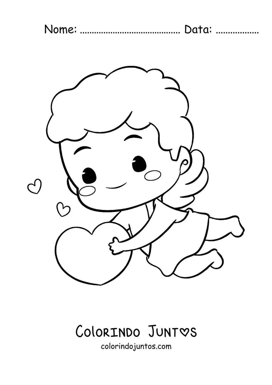 Desenho para colorir de lindo cupido bebê animado com corações