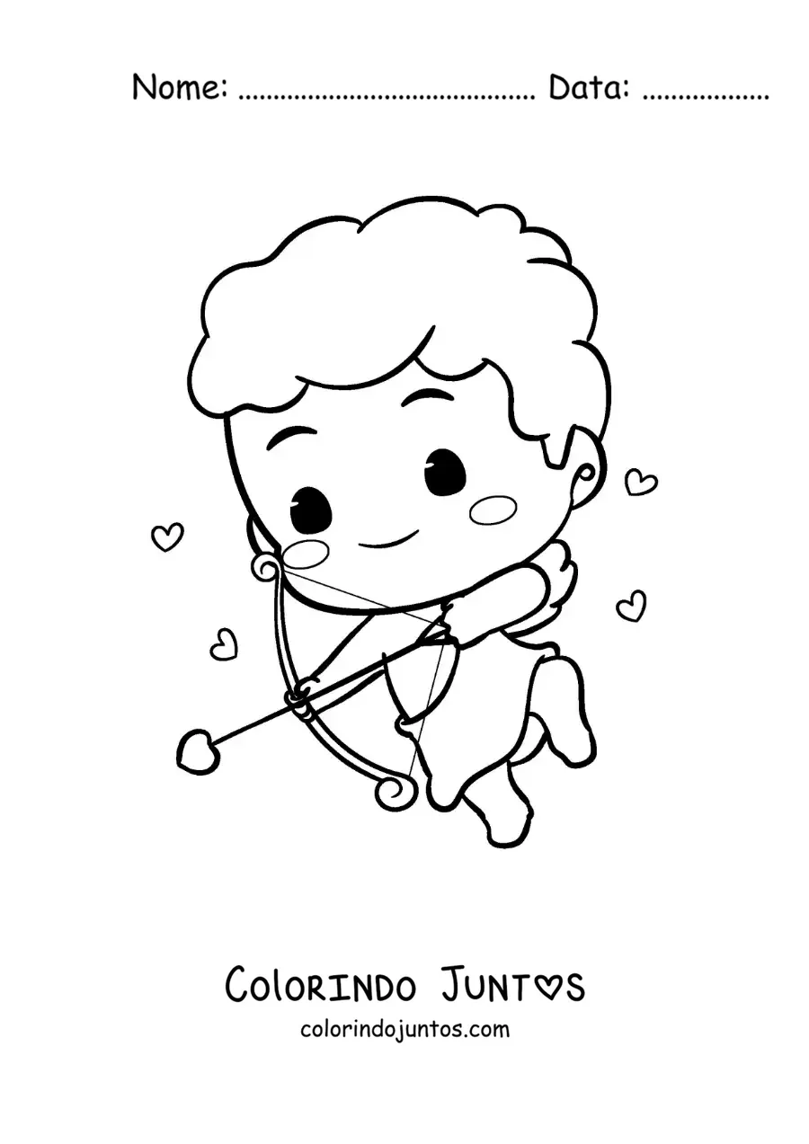 Desenho para colorir de lindo cupido bebê animado flechando