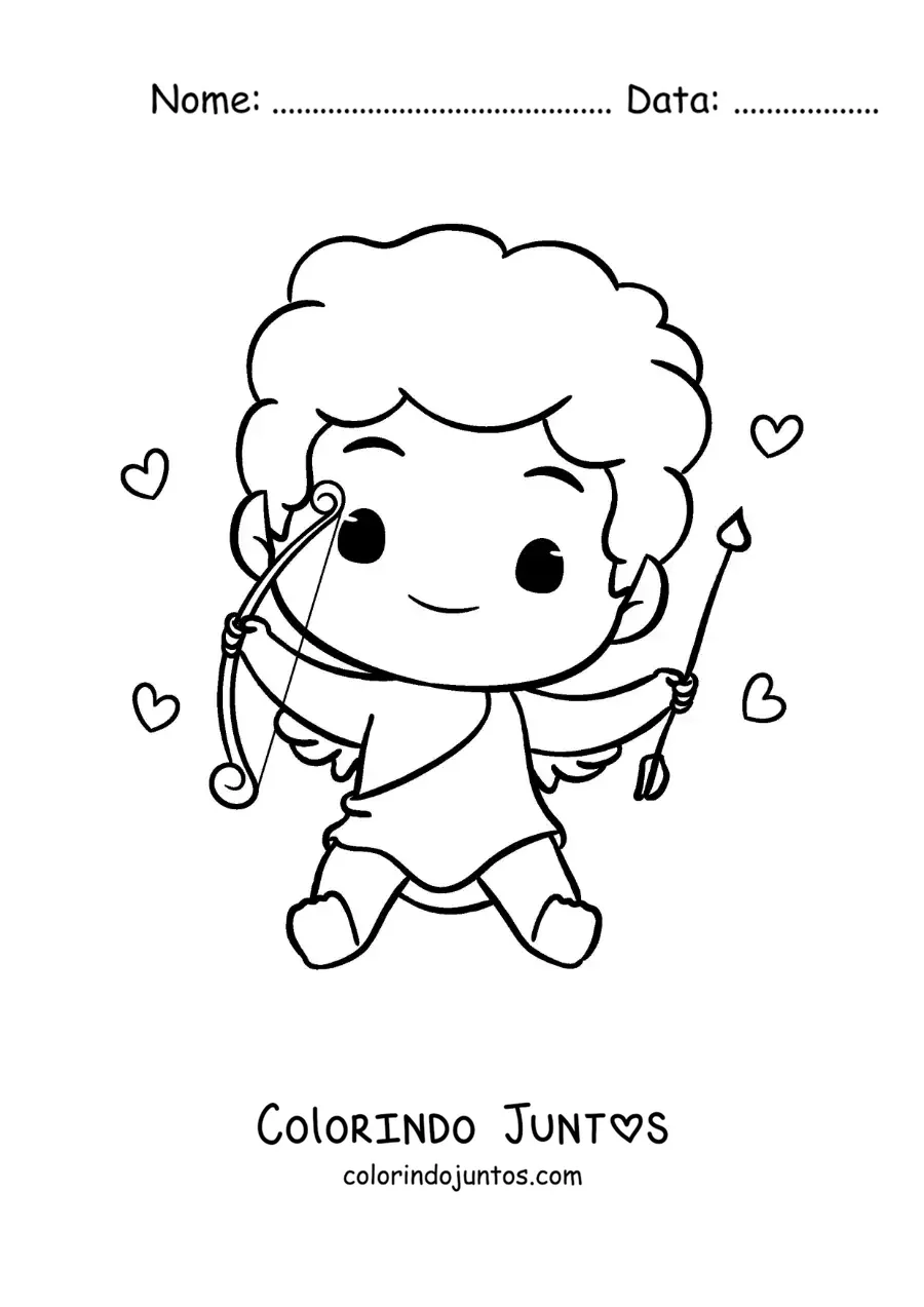 Desenho para colorir de lindo cupido bebê sentado com corações