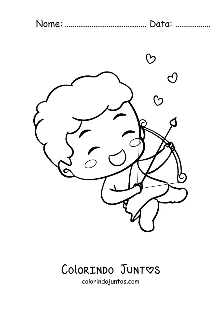 Desenho para colorir de lindo cupido bebê engraçado com arco e flecha
